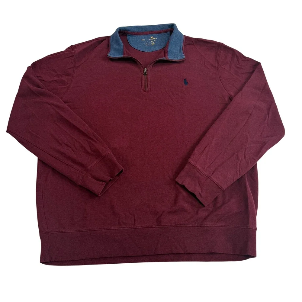 Polo Ralph Lauren Maroon Quarter Zip Pullover Sweater Mens XL Burgundy Cotton